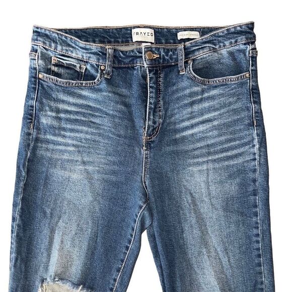 FRAYED Denim High Rise Straight Jeans 32 - Picture 2 of 8
